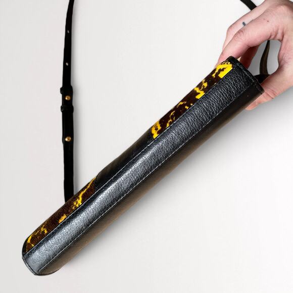 Kyu By Kesi Black Yellow Leather Crossbody Bag Faux Fur Snakeskin Clutch Purse - Picture 8 of 11